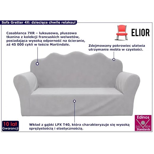 Jasnoszara sofa dziecięca - Gretter 4X Elior One Size wyprzedaż Edinos.pl