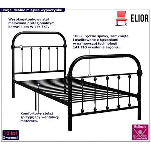 Czarne metalowe łóżko industrialne 90x200 cm - Asal Elior One Size Edinos.pl