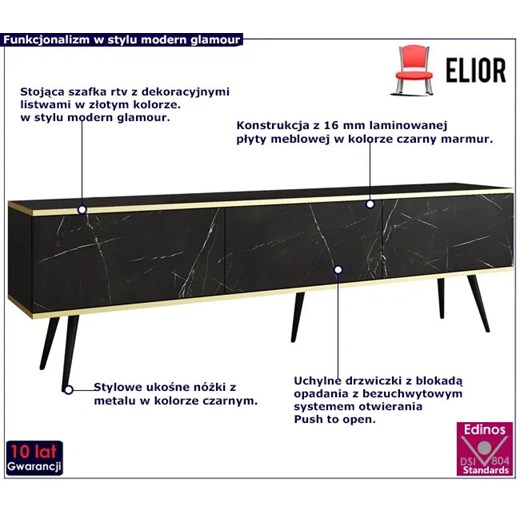 Stojąca długa szafka rtv marmur + czarny - Ormond 9X Elior One Size Edinos.pl