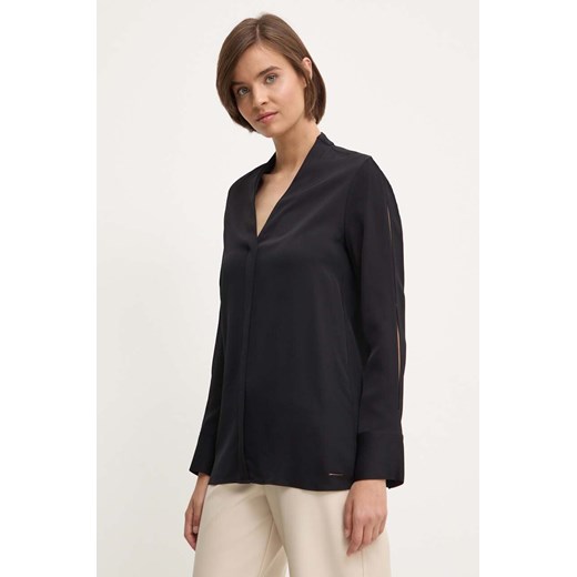 Calvin Klein bluzka damska kolor czarny gładka K20K207141 ze sklepu ANSWEAR.com w kategorii Bluzki damskie - zdjęcie 173336741