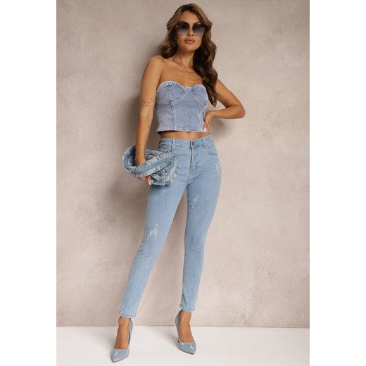 Jasnoniebieskie Casualowe Skinny Jeansy Push-Up z Przetarciami na Nogawkach Jrinna ze sklepu Renee odzież w kategorii Jeansy damskie - zdjęcie 173337804