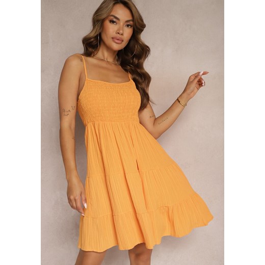 Pomarańczowa Sukienka o Rozkloszowanym Kroju na Ramiączkach z Gumkami w Pasie Ceridia ze sklepu Renee odzież w kategorii Sukienki - zdjęcie 173338441