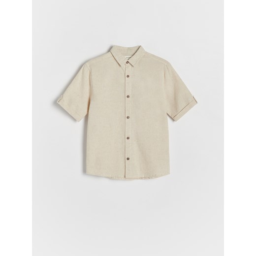 Reserved - Gładka koszula z lnem - beżowy ze sklepu Reserved w kategorii Koszule chłopięce - zdjęcie 173352584