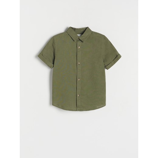 Reserved - Koszula z lnem - ciemnozielony ze sklepu Reserved w kategorii Koszule chłopięce - zdjęcie 173353912