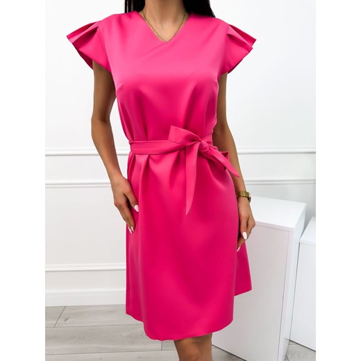 Różowa Sukienka z Ozdobnym Rękawkiem ze sklepu ModnaKiecka.pl w kategorii Sukienki - zdjęcie 173354303