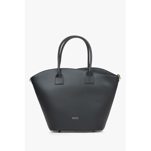 Estro: Czarna torebka damska typu shopper z włoskiej skóry naturalnej Premium ze sklepu Estro w kategorii Torby Shopper bag - zdjęcie 173354653