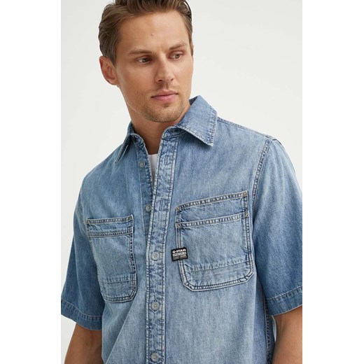 G-Star Raw koszula jeansowa męska kolor niebieski regular z kołnierzykiem klasycznym D24602-D539 ze sklepu ANSWEAR.com w kategorii Koszule męskie - zdjęcie 173354924