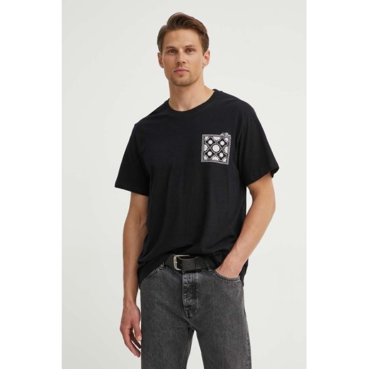 Les Deux t-shirt z domieszką lnu kolor czarny z nadrukiem LDM101176 ze sklepu ANSWEAR.com w kategorii T-shirty męskie - zdjęcie 173355034