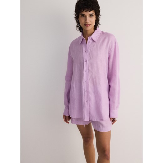 Reserved - Koszula z lnu - fioletowy ze sklepu Reserved w kategorii Koszule damskie - zdjęcie 173360201