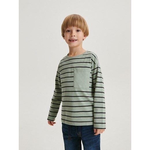 Reserved - Koszulka longsleeve w paski - jasnozielony ze sklepu Reserved w kategorii T-shirty chłopięce - zdjęcie 173360401