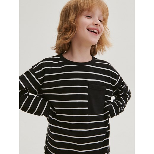Reserved - Koszulka longsleeve w paski - ciemnoszary ze sklepu Reserved w kategorii T-shirty chłopięce - zdjęcie 173360413