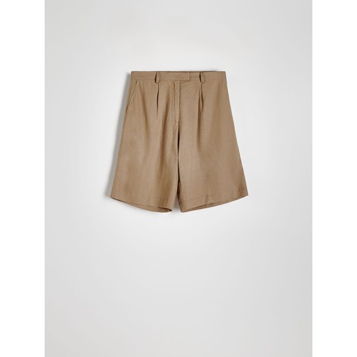 Reserved - Szorty z lnu I wiskozy - brązowy Reserved S Reserved