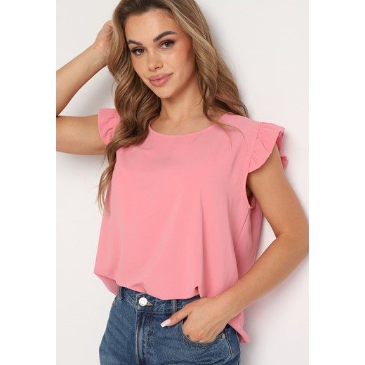 Różowy Top Koszulka bez Rękawów z Falbanką Vivolia ze sklepu Born2be Odzież w kategorii Bluzki damskie - zdjęcie 173361513
