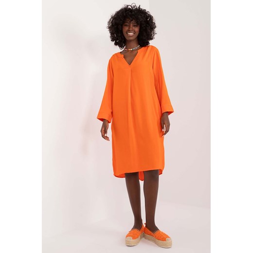 Pomarańczowa sukienka koszulowa oversize Sublevel z wiskozy S okazja 5.10.15