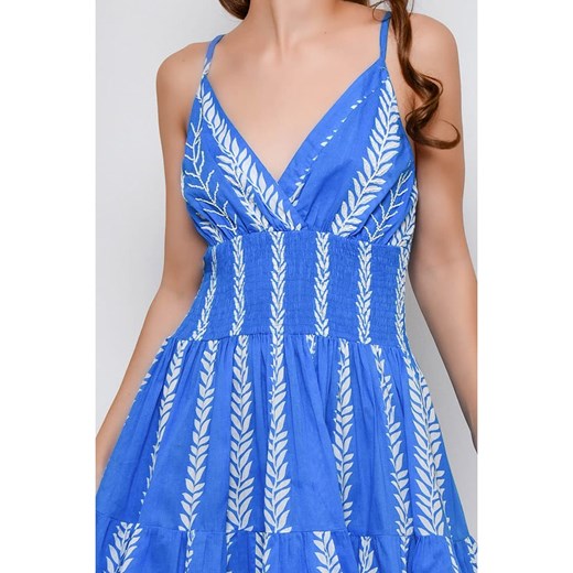Sukienka Tarifa elegancka rozkloszowana z dekoltem w literę v mini bawełniana 