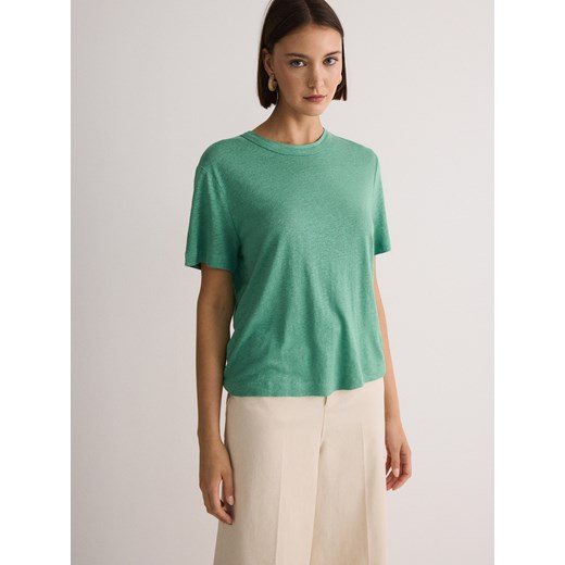 Reserved - T-shirt z wiskozą i lnem - jasnozielony ze sklepu Reserved w kategorii Bluzki damskie - zdjęcie 173363492