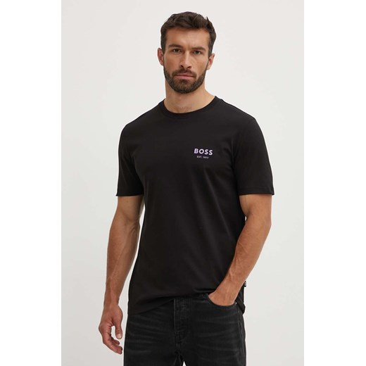 BOSS t-shirt bawełniany męski kolor czarny z nadrukiem 50521209 ze sklepu ANSWEAR.com w kategorii T-shirty męskie - zdjęcie 173366511