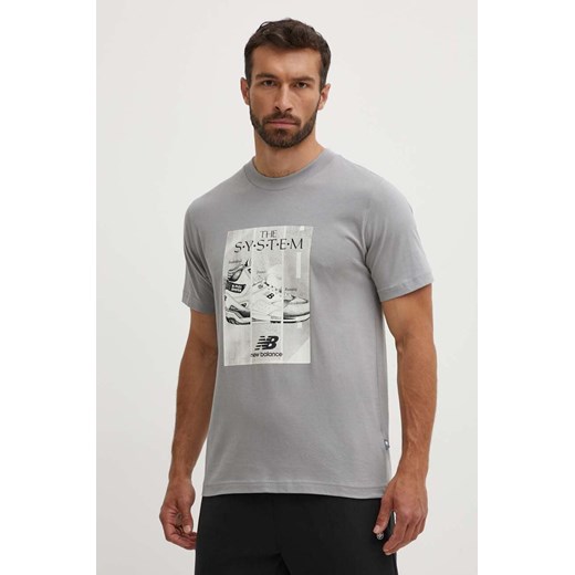 New Balance t-shirt bawełniany męski kolor szary z nadrukiem MT41595YST ze sklepu ANSWEAR.com w kategorii T-shirty męskie - zdjęcie 173366691