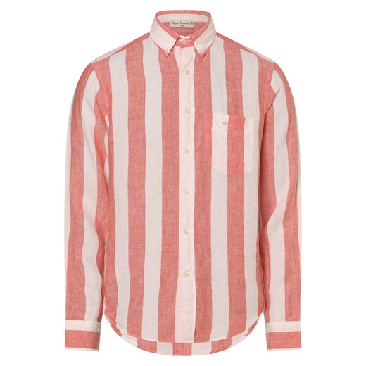 Gant Męska koszula lniana Mężczyźni Regular Fit len koralowy w paski ze sklepu vangraaf w kategorii Koszule męskie - zdjęcie 173366722