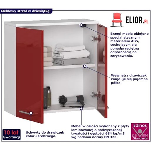 Nowoczesna wisząca szafka łazienkowa biały + czerwony połysk - Zofix 4X Elior One Size Edinos.pl
