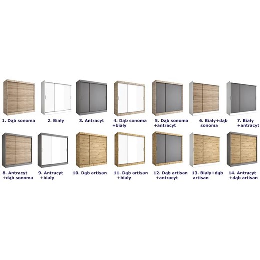 Szafa przesuwna 200 cm biały+ antracyt - Corina 6X Elior One Size Edinos.pl