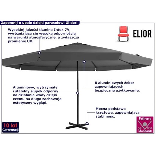 Okrągły parasol ogrodowy z aluminiową ramą antracyt - Glider Elior One Size Edinos.pl