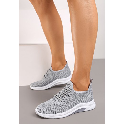 Szare Buty Sportowe z Siateczki Zdobione Wiązaniem Salmerus ze sklepu born2be.pl w kategorii Buty sportowe damskie - zdjęcie 173369681