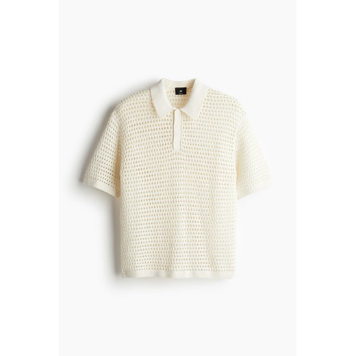 H & M - Top polo z ażurowej dzianiny Loose Fit - Biały ze sklepu H&M w kategorii Bluzki damskie - zdjęcie 173372184