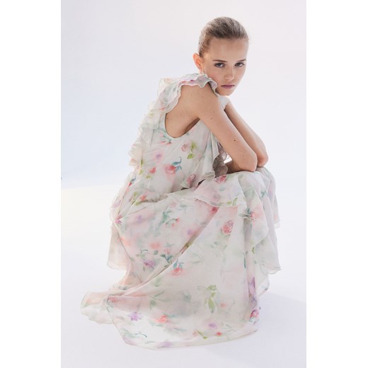 H & M - Szyfonowa sukienka z falbanami - Beżowy H & M XS H&M