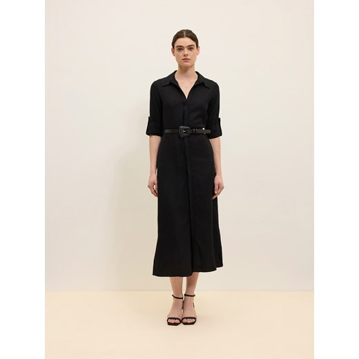 Reserved - Sukienka midi z wiskozy z paskiem - czarny ze sklepu Reserved w kategorii Sukienki - zdjęcie 173373514