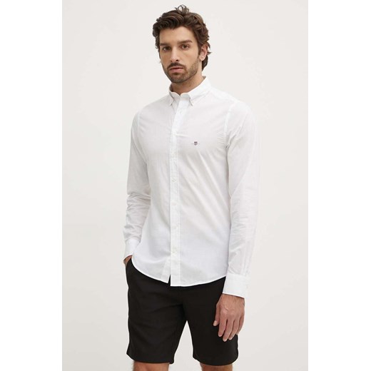 Gant koszula bawełniana męska kolor biały slim z kołnierzykiem button-down ze sklepu ANSWEAR.com w kategorii Koszule męskie - zdjęcie 173375553