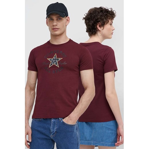Converse t-shirt bawełniany kolor bordowy z nadrukiem ze sklepu ANSWEAR.com w kategorii Bluzki damskie - zdjęcie 173375800