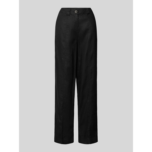 Spodnie lniane z szeroką nogawką z przeszytym kantem ze sklepu Peek&Cloppenburg  w kategorii Spodnie damskie - zdjęcie 173377414