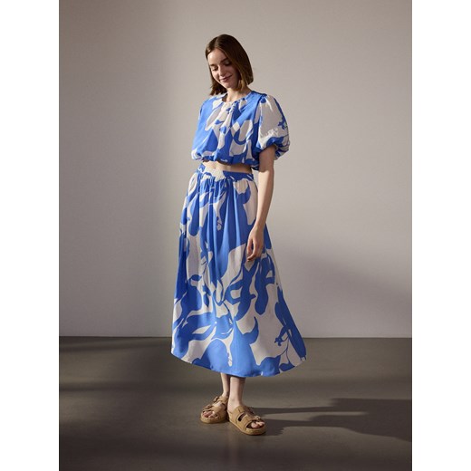 Reserved - Wzorzysta spódnica z modalu - niebieski ze sklepu Reserved w kategorii Spódnice - zdjęcie 173380602