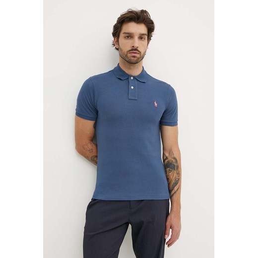 Polo Ralph Lauren polo bawełniane kolor niebieski gładki 710536856 ze sklepu ANSWEAR.com w kategorii T-shirty męskie - zdjęcie 173382534