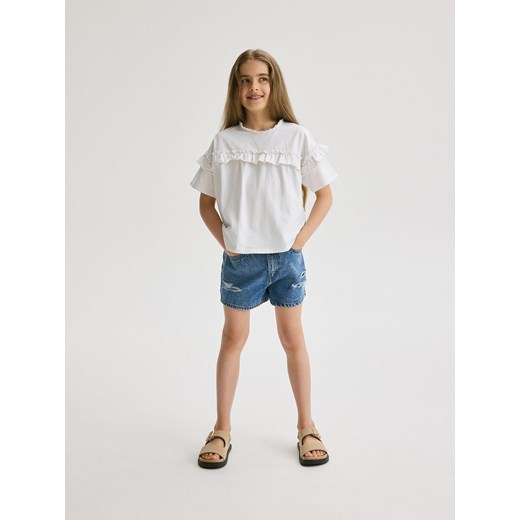 Reserved - T-shirt z falbaną - złamana biel ze sklepu Reserved w kategorii Bluzki dziewczęce - zdjęcie 173383320