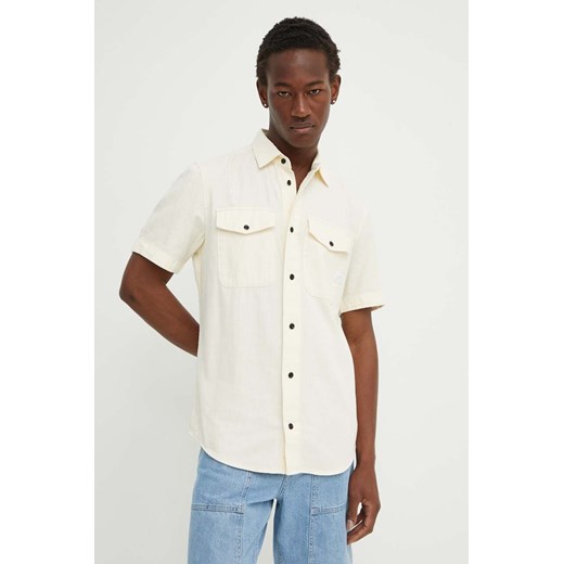 G-Star Raw koszula bawełniana męska kolor beżowy slim z kołnierzykiem klasycznym D19751-D454 ze sklepu ANSWEAR.com w kategorii Koszule męskie - zdjęcie 173386180