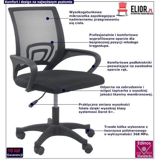 Czarne krzesło obrotowe dla ucznia - Morgan Elior One Size Edinos.pl