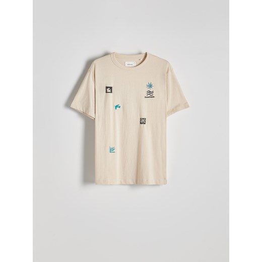 Reserved - T-shirt comfort z nadrukiem - beżowy ze sklepu Reserved w kategorii T-shirty męskie - zdjęcie 173389843