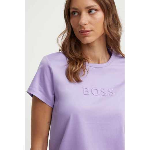 BOSS t-shirt bawełniany damski kolor fioletowy 50522209 ze sklepu ANSWEAR.com w kategorii Bluzki damskie - zdjęcie 173395704