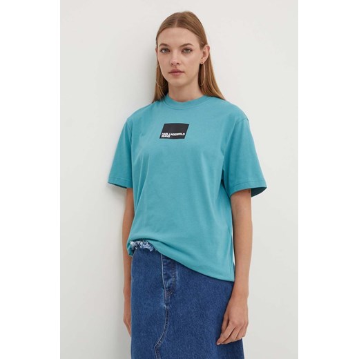 Karl Lagerfeld Jeans t-shirt bawełniany damski kolor turkusowy ze sklepu ANSWEAR.com w kategorii Bluzki damskie - zdjęcie 173395740