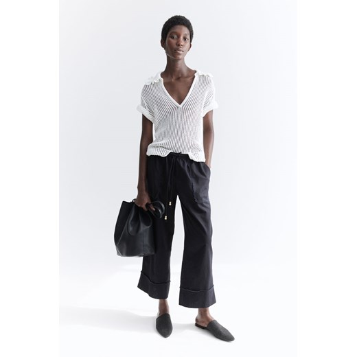 H & M - Szerokie spodnie z domieszką lnu - Czarny H & M L H&M