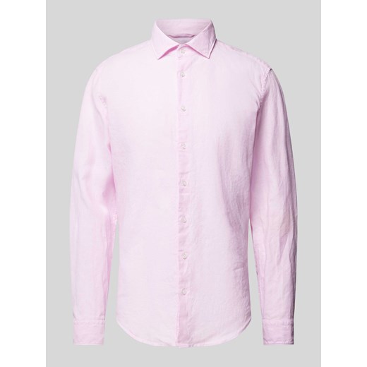 Koszula lniana o kroju slim fit z kołnierzykiem typu kent ze sklepu Peek&Cloppenburg  w kategorii Koszule męskie - zdjęcie 173396683