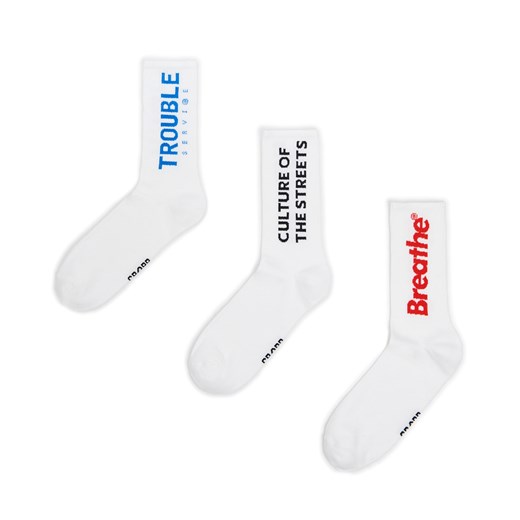 Cropp - 3 pack białych skarpet z kolorowymi napisami - biały Cropp 39-42 okazja Cropp