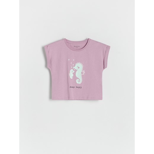 Reserved - T-shirt z nadrukiem - jasnofioletowy ze sklepu Reserved w kategorii Bluzki dziewczęce - zdjęcie 173400963