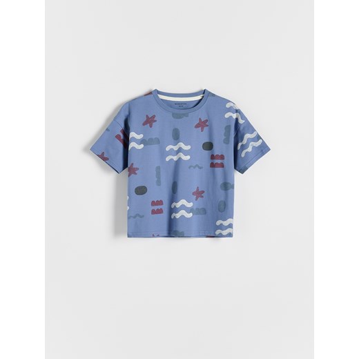 Reserved - T-shirt oversize z nadrukiem - niebieski ze sklepu Reserved w kategorii T-shirty chłopięce - zdjęcie 173401052