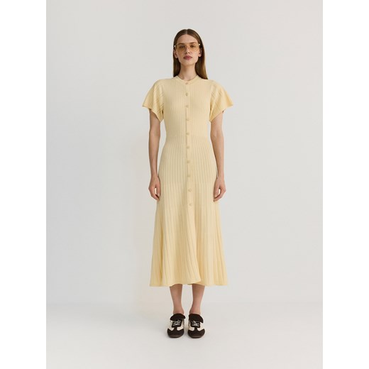 Reserved - Dzianinowa sukienka maxi z wiskozą - jasnożółty Reserved L Reserved