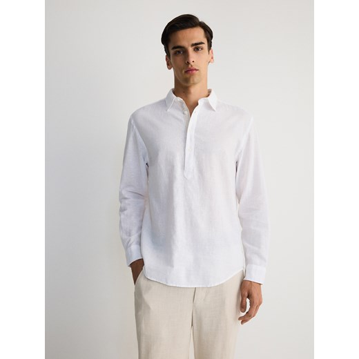 Reserved - Koszula regular z lnem - biały ze sklepu Reserved w kategorii Koszule męskie - zdjęcie 173406280
