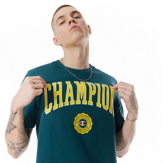 Męski t-shirt z nadrukiem Champion Rochester Crewneck T-shirt -  zielony Champion M Sportstylestory.com okazyjna cena