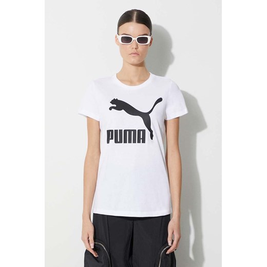 Puma t-shirt bawełniany Classic Logo Tee kolor biały 530076.02-BIALY ze sklepu PRM w kategorii Bluzki damskie - zdjęcie 173407764